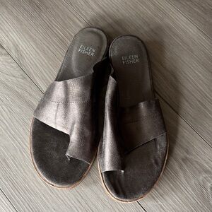 Eileen Fisher Metallic Leather Crossover Slide Mules Sz 7